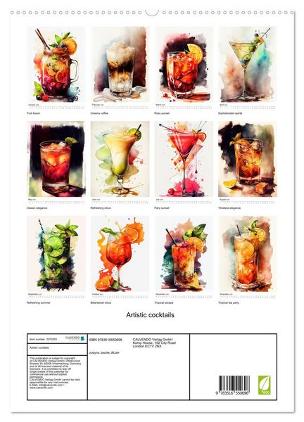 Produktbild: Artistic cocktails (High Quality Premium Wall Calendar 2026 DIN A2 portrait),CALVENDO 12 Month Wall Calendar