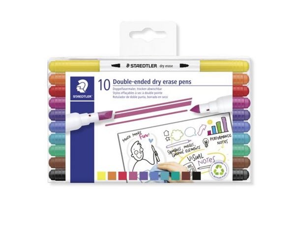STAEDTLER STAEDTLER 3010 Doppelfasermaler, trocken abwischbar, 10er Set, 3010 TB10