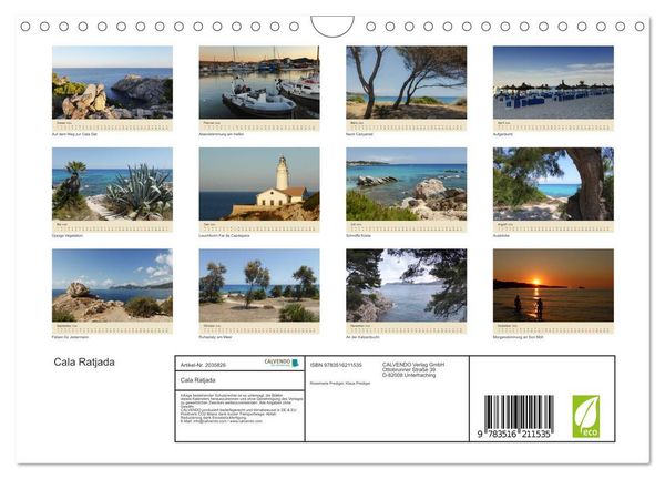 Produktbild: Cala Ratjada (Wandkalender 2026 DIN A4 quer), CALVENDO Monatskalender