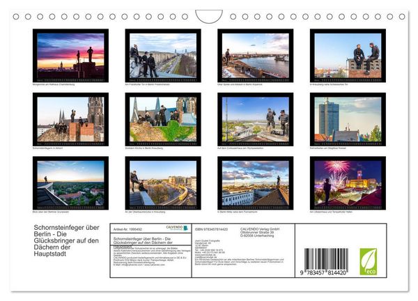 Produktbild: Schornsteinfeger &uuml;ber Berlin - Die Gl&uuml;cksbringer auf den D&auml;chern der Hauptstadt (Wandkalender 2026 DIN A4 quer), CALVENDO Monatskalender