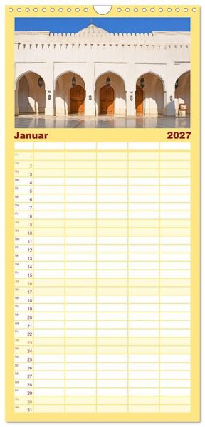 Produktbild: Familienplaner 2027 - Oman - Reiseziel Maskat und Salalah mit 5 Spalten (Wandkalender, 21 x 45 cm) CALVENDO
