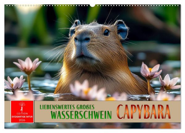 Capybara - liebenswertes großes Wasserschwein (Wandkalender 2026 DIN A2 quer), CALVENDO Monatskalender