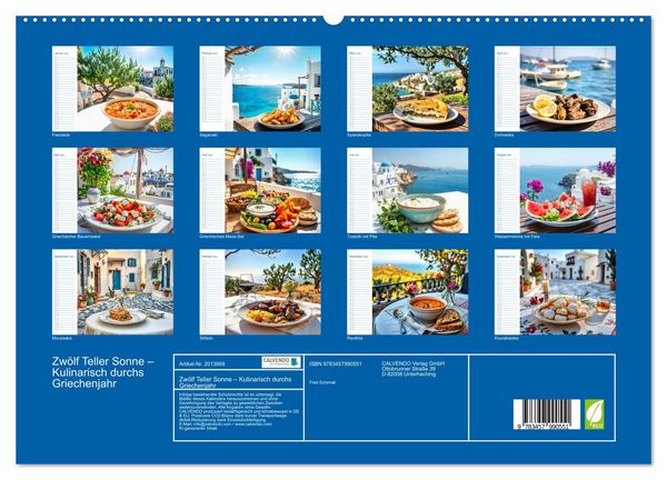 Produktbild: Zw&ouml;lf Teller Sonne &ndash; Kulinarisch durchs Griechenjahr (hochwertiger Premium Wandkalender 2026 DIN A2 quer), Kunstdruck in Hochglanz