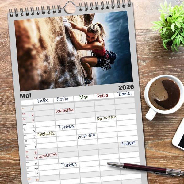 Produktbild: Familienplaner 2026 - Klettern - die H&ouml;henangst &uuml;berwinden mit 5 Spalten (Wandkalender, 21 x 45 cm) CALVENDO