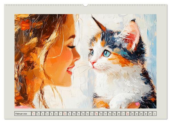 Produktbild: Zweisamkeit in Farben. Katzen und Menschen in Harmonie (Wandkalender 2026 DIN A2 quer), CALVENDO Monatskalender