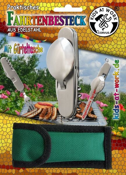Produktbild: Corvus A750221 - Kids at Work, Fahrtenbesteck mit G&uuml;rteltasche, Besteck f&uuml;r unterwegs, Edelstahl, Klappbesteck