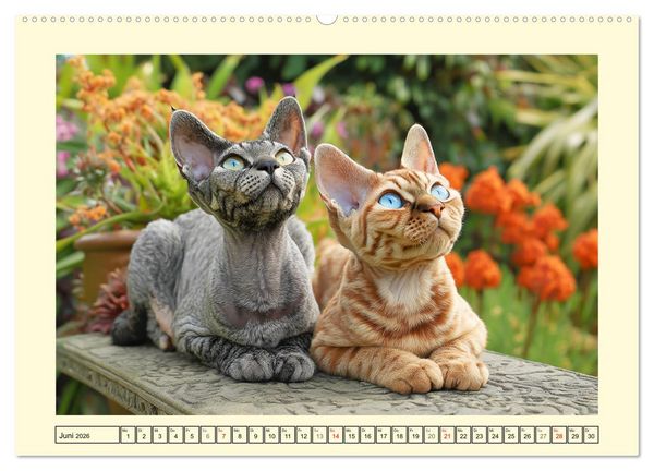 Produktbild: Devon Rex Katzen. Der aufgeweckte Kobold im Garten (hochwertiger Premium Wandkalender 2026 DIN A2 quer), Kunstdruck in Hochglanz