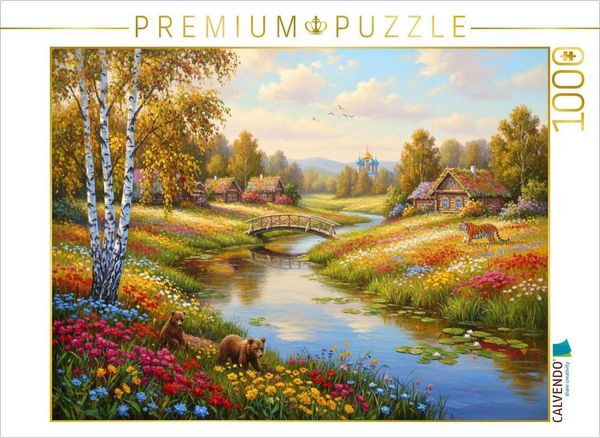 CALVENDO Puzzle Weite der Taiga - Landschaft mit Tiger und Bären | 1000 Teile Lege-Größe 64x48cm Foto-Puzzle für glückliche Stunden