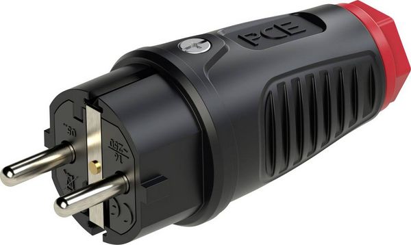Produktbild: PCE 0512-sr Schutzkontaktstecker Vollgummi, Thermoplast 250V Schwarz, Rot IP54