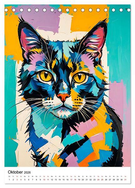 Produktbild: Pop-Art Katzen - Moderne, verr&uuml;ckte Katzenportr&auml;ts (Tischkalender 2026 DIN A5 hoch), CALVENDO Monatskalender