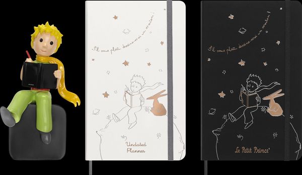Produktbild: Moleskine der kleine Prinz Sammlerbox, liniertes Notizbuch L/A5 schwarz, undatierter 12-Monats-Notizkalender L/A5 fester Einband grau