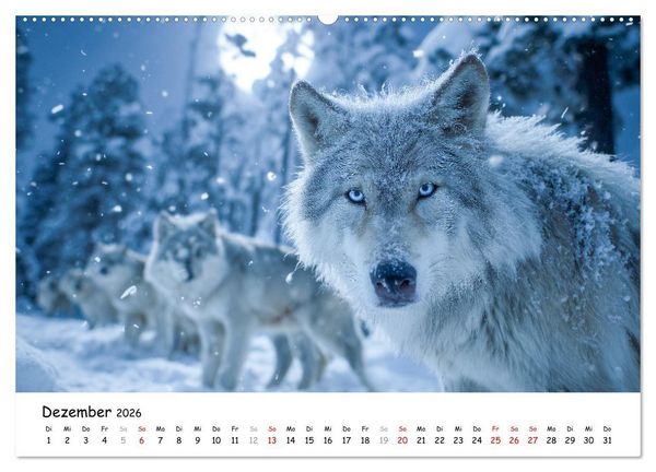 Produktbild: W&ouml;lfe im Mondlicht - Ruf der Wildnis (Wandkalender 2026 DIN A2 quer), CALVENDO Monatskalender