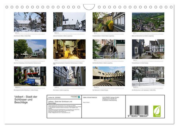 Produktbild: Velbert - Stadt der Schl&ouml;sser und Beschl&auml;ge (Wandkalender 2026 DIN A4 quer), CALVENDO Monatskalender
