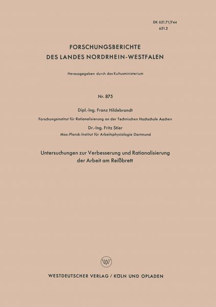 Produktbild: Untersuchungen zur Verbesserung und Rationalisierung der Arbeit am Rei&szlig;brett