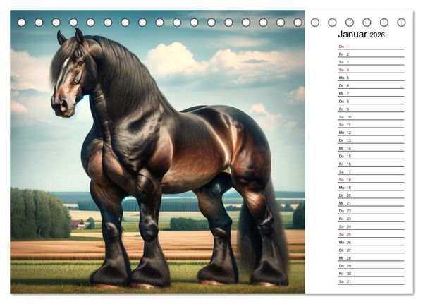 Produktbild: Kaltbl&uuml;ter - Die majest&auml;tische Kraft und Sch&ouml;nheit der Kaltblutpferde (Tischkalender 2026 DIN A5 quer), CALVENDO Monatskalender