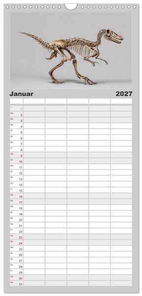 Produktbild: Familienplaner 2027 - Knochen der Giganten - Dinosaurier im Portr&auml;t mit 5 Spalten (Wandkalender, 21 x 45 cm) CALVENDO