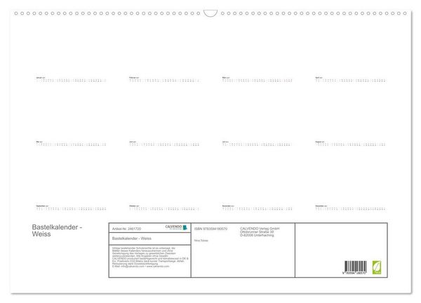 Produktbild: Bastelkalender - Weiss (Wandkalender 2027 DIN A2 quer), CALVENDO Monatskalender