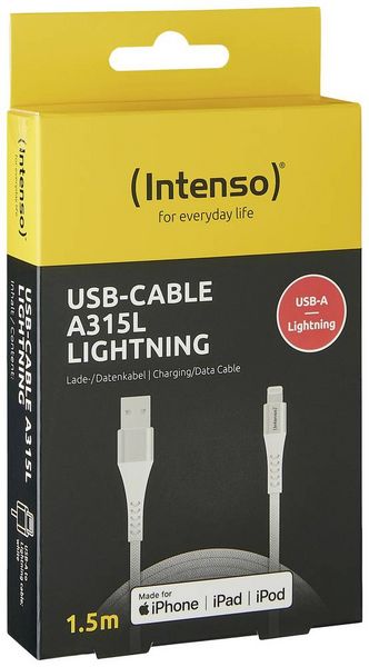 Produktbild: Intenso USB-Kabel USB 2.0 USB-A Stecker, Apple Lightning Stecker 1.50 m Wei&szlig; Stoff-Ummantelung 7902102