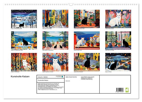 Produktbild: Kunstvolle Katzen (Wandkalender 2026 DIN A2 quer), CALVENDO Monatskalender