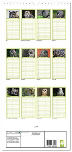 Produktbild: Familienplaner 2027 - Eulen mit 5 Spalten (Wandkalender, 21 x 45 cm) CALVENDO