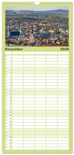 Produktbild: Familienplaner 2026 - Halle an der Saale von oben mit 5 Spalten (Wandkalender, 21 x 45 cm) CALVENDO