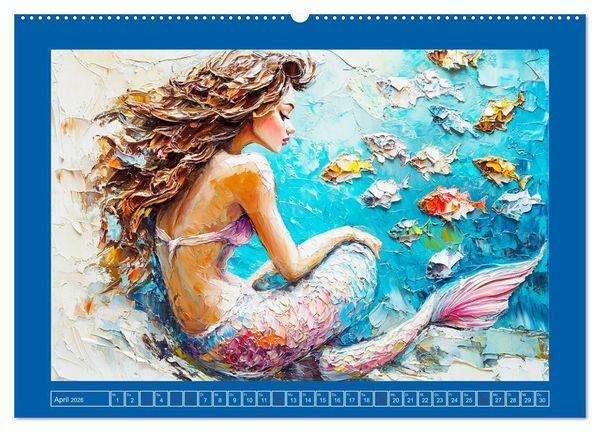 Produktbild: Meerjungfrauen. Zauberhafte Illustrationen im &Ouml;lgem&auml;lde-Stil (hochwertiger Premium Wandkalender 2026 DIN A2 quer), Kunstdruck in Hochglanz