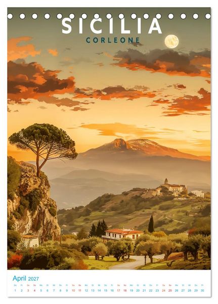 Produktbild: Sizilien - Old School Poster Style (Tischkalender 2027 DIN A5 hoch), CALVENDO Monatskalender