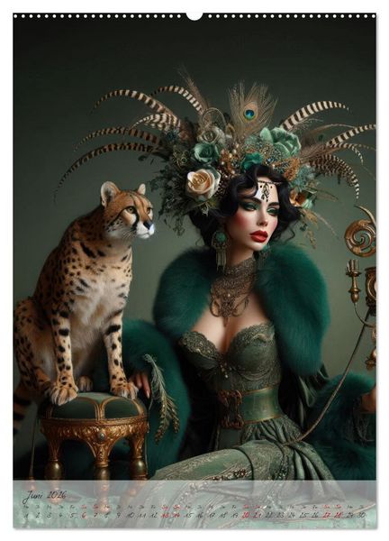 Produktbild: Eleganz der Exotik - Femme Fatale im Boh&egrave;me-Chic mit tierischen Begleitern (hochwertiger Premium Wandkalender 2026 DIN A2 hoch), Kunstdruck in Hochglanz