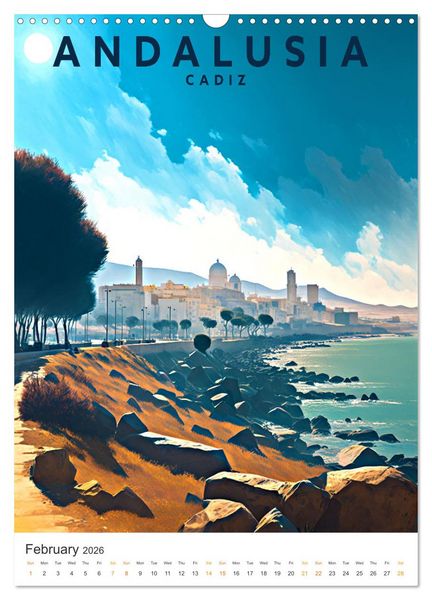 Produktbild: Andalusia - Old School Poster Style (Wall Calendar 2026 DIN A3 portrait), CALVENDO 12 Month Wall Calendar
