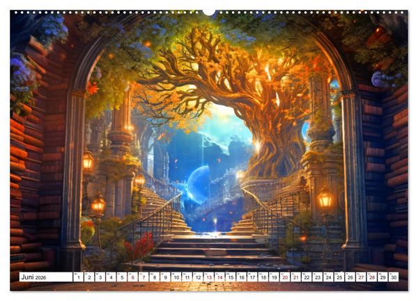 Produktbild: Mystische Welten - Mit B&uuml;chern die Grenzen der Phantasie erweitern (hochwertiger Premium Wandkalender 2026 DIN A2 quer), Kunstdruck in Hochglanz