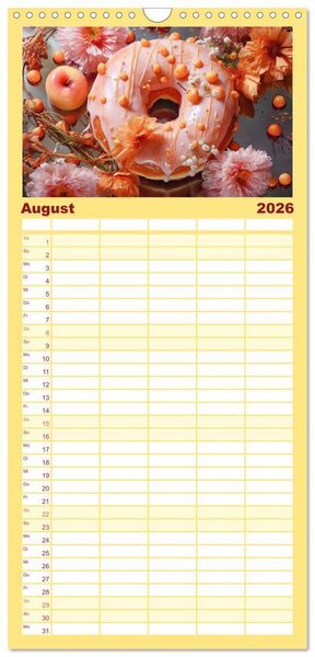 Produktbild: Familienplaner 2026 - Bunte Donut-Tr&auml;ume - Himmlischer Geschmack aus Krapfenteig mit 5 Spalten (Wandkalender, 21 x 45 cm) CALVENDO