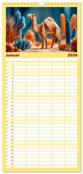 Produktbild: Familienplaner 2026 - Origami Zoo - Bunter Tierkalender f&uuml;r Kinder und Familien mit 5 Spalten (Wandkalender, 21 x 45 cm) CALVENDO