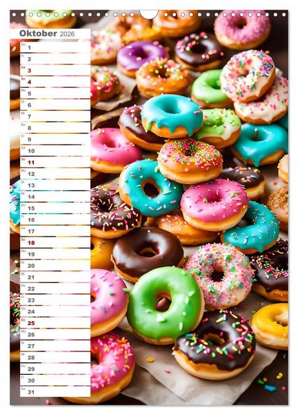 Produktbild: Donuts and Birthdays, s&uuml;&szlig;er Geburtstagskalender mit bunte KI Donuts (Wandkalender 2026 DIN A3 hoch), CALVENDO Monatskalender