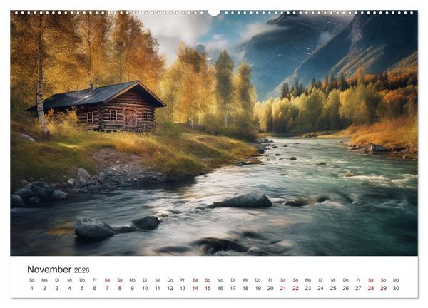 Produktbild: H&uuml;ttenzauber - Ein visueller Streifzug durch Norwegens Wildnis (hochwertiger Premium Wandkalender 2026 DIN A2 quer), Kunstdruck in Hochglanz