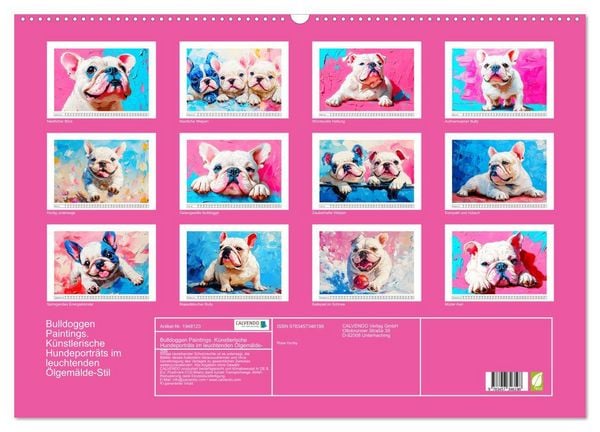 Produktbild: Bulldoggen Paintings. K&uuml;nstlerische Hundeportr&auml;ts im leuchtenden &Ouml;lgem&auml;lde-Stil (Wandkalender 2026 DIN A2 quer), CALVENDO Monatskalender