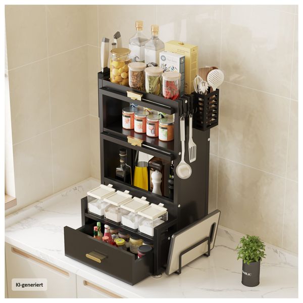 Produktbild: HTI-Living Gew&uuml;rzregal mit T&uuml;ren und Schublade Metall Schwarz