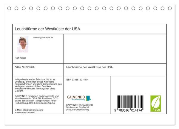 Produktbild: Leuchtt&uuml;rme der Westk&uuml;ste der USA (Tischkalender 2026 DIN A5 quer), CALVENDO Monatskalender