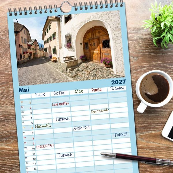 Produktbild: Familienplaner 2027 - Graub&uuml;nden Engadin mit 5 Spalten (Wandkalender, 21 x 45 cm) CALVENDO