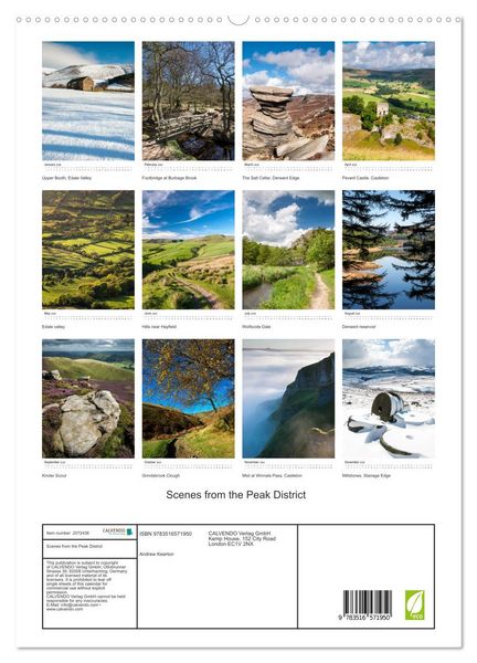 Produktbild: Scenes from the Peak District (High Quality Premium Wall Calendar 2026 DIN A2 portrait),CALVENDO 12 Month Wall Calendar