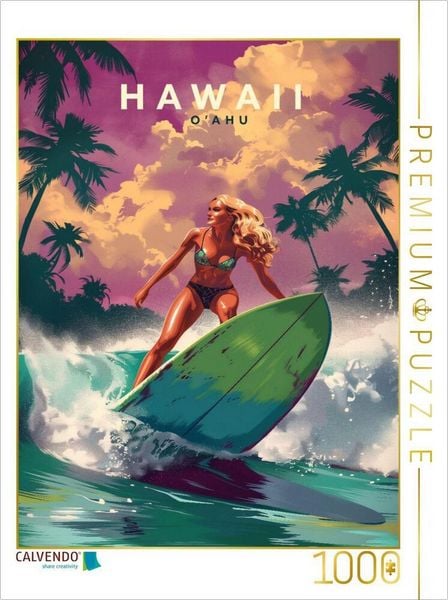 Produktbild: CALVENDO Puzzle Surfen auf O'ahu | 1000 Teile Lege-Gr&ouml;&szlig;e 64x48cm Foto-Puzzle f&uuml;r gl&uuml;ckliche Stunden