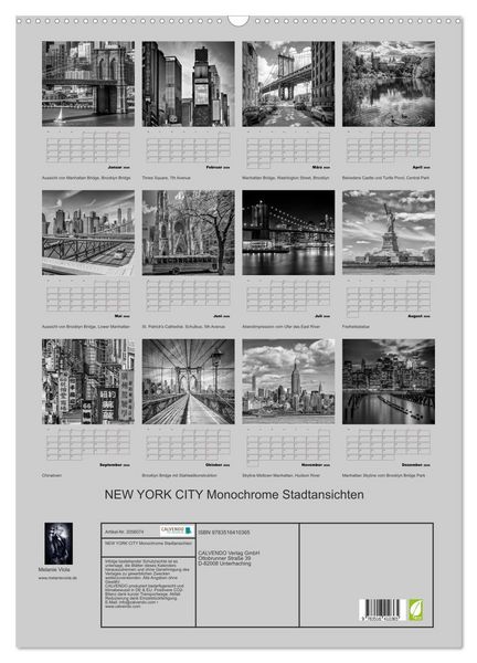 Produktbild: NEW YORK CITY Monochrome Stadtansichten (Wandkalender 2026 DIN A2 hoch), CALVENDO Monatskalender