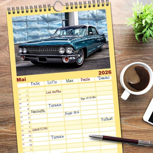 Produktbild: Familienplaner 2026 - American Automobile mit 5 Spalten (Wandkalender, 21 x 45 cm) CALVENDO