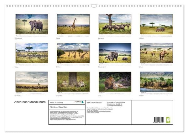 Produktbild: Abenteuer Masai Mara (Wandkalender 2026 DIN A2 quer), CALVENDO Monatskalender