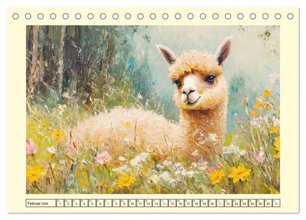 Produktbild: Alpakas. Entz&uuml;ckende Paintings in duftigen Farben (Tischkalender 2026 DIN A5 quer), CALVENDO Monatskalender