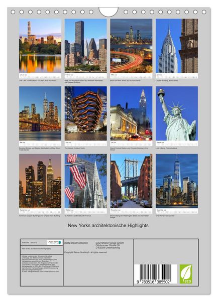 Produktbild: New Yorks architektonische Highlights (Wandkalender 2026 DIN A4 hoch), CALVENDO Monatskalender