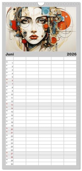 Produktbild: Familienplaner 2026 - Art Deco. Kubismus und surreal inspirierte Collagen mit 5 Spalten (Wandkalender, 21 x 45 cm) CALVENDO
