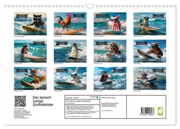 'Der tierisch lustige Surfkalender (Wandkalender 2025 DIN A3 quer), CALVENDO Monatskalender 