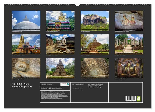 Produktbild: Sri Lanka 2026 Kulturh&ouml;hepunkte (Wandkalender 2026 DIN A2 quer), CALVENDO Monatskalender