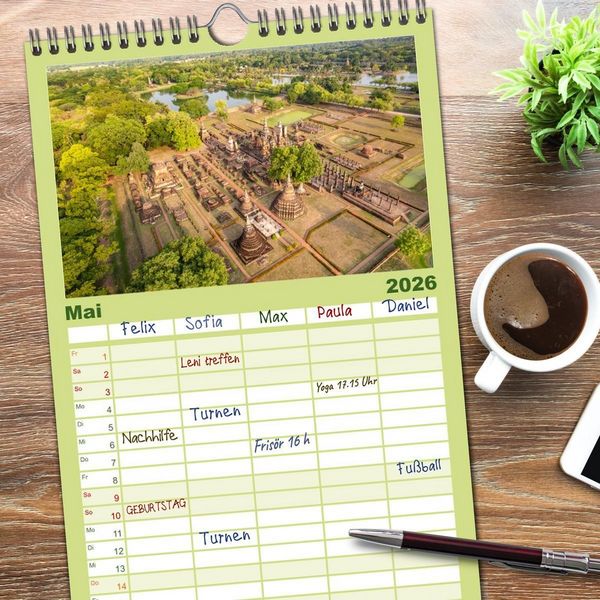 Produktbild: Familienplaner 2026 - Thailand - Welterbe Sukothai mit 5 Spalten (Wandkalender, 21 x 45 cm) CALVENDO