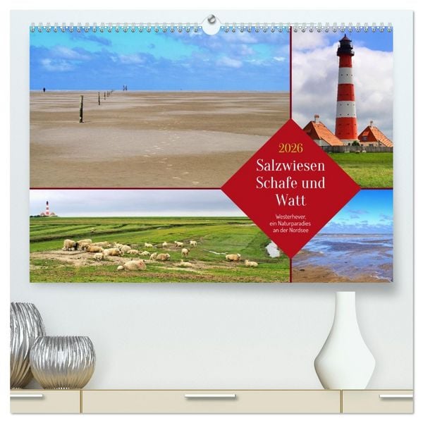 Produktbild: Salzwiesen, Schafe und Watt - Westerhever, ein Naturparadies an der Nordsee (hochwertiger Premium Wandkalender 2026 DIN A2 quer), Kunstdruck in Hochglanz